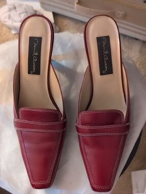 David Aaron Red Leather Mules